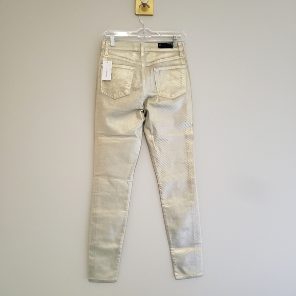J Brand NWT Maria High Rise Skinny Jeans Women 26 Metallic Light Gold Maximalist - Picture 6 of 15